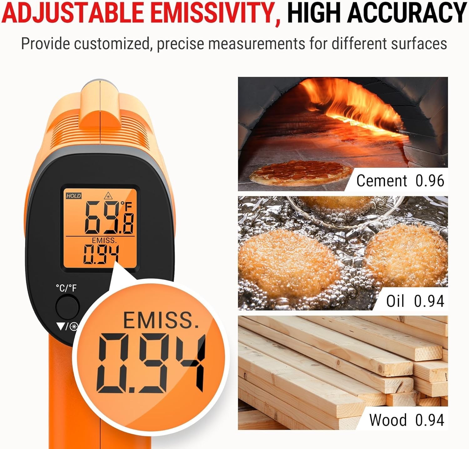 Versatile TP30 Laser Temperature Gun - Adjustable Emissivity - Instant Readings