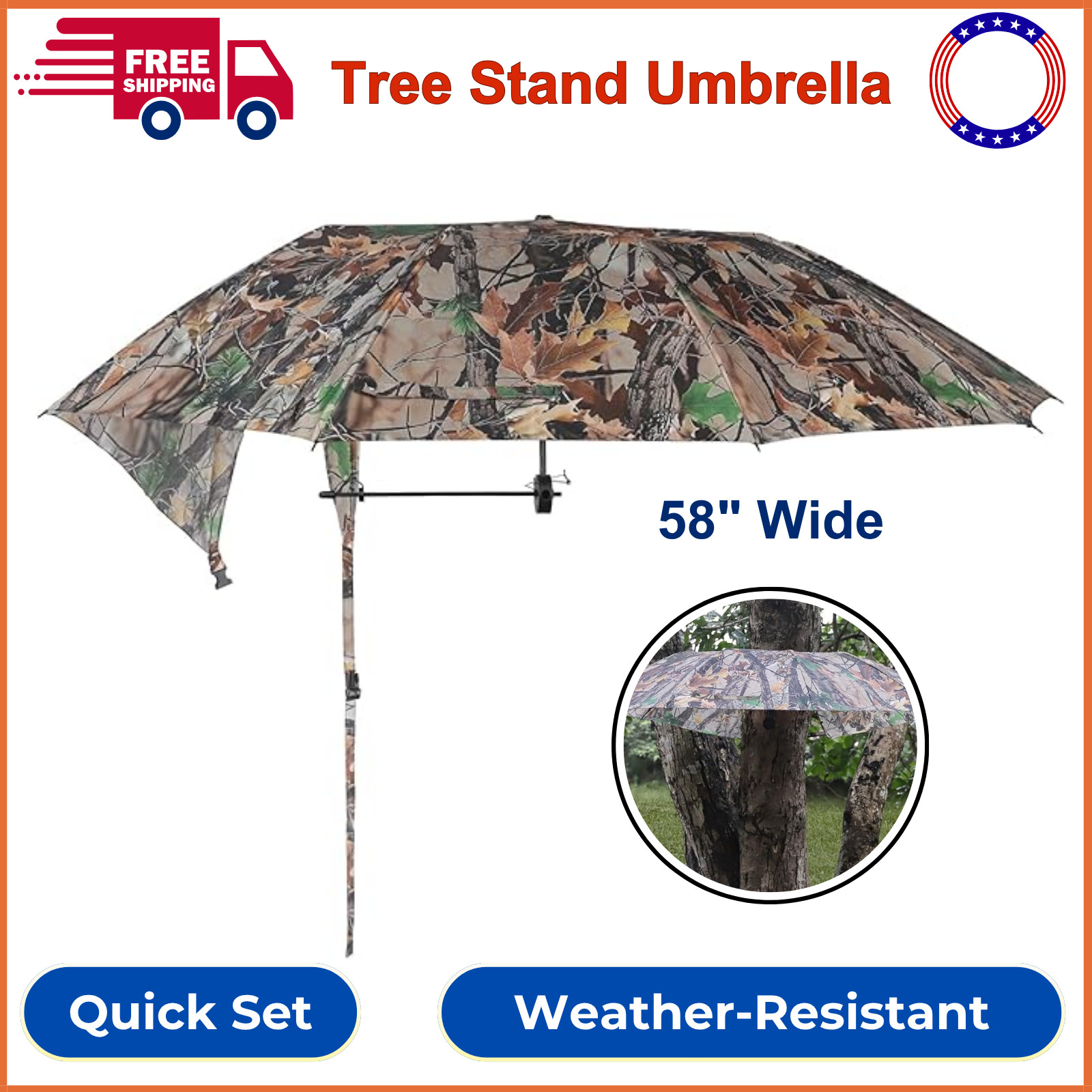 Tree Stand Umbrella, 58" Wide Camo Hunting Umbrella, Weather-Resistant, Portable