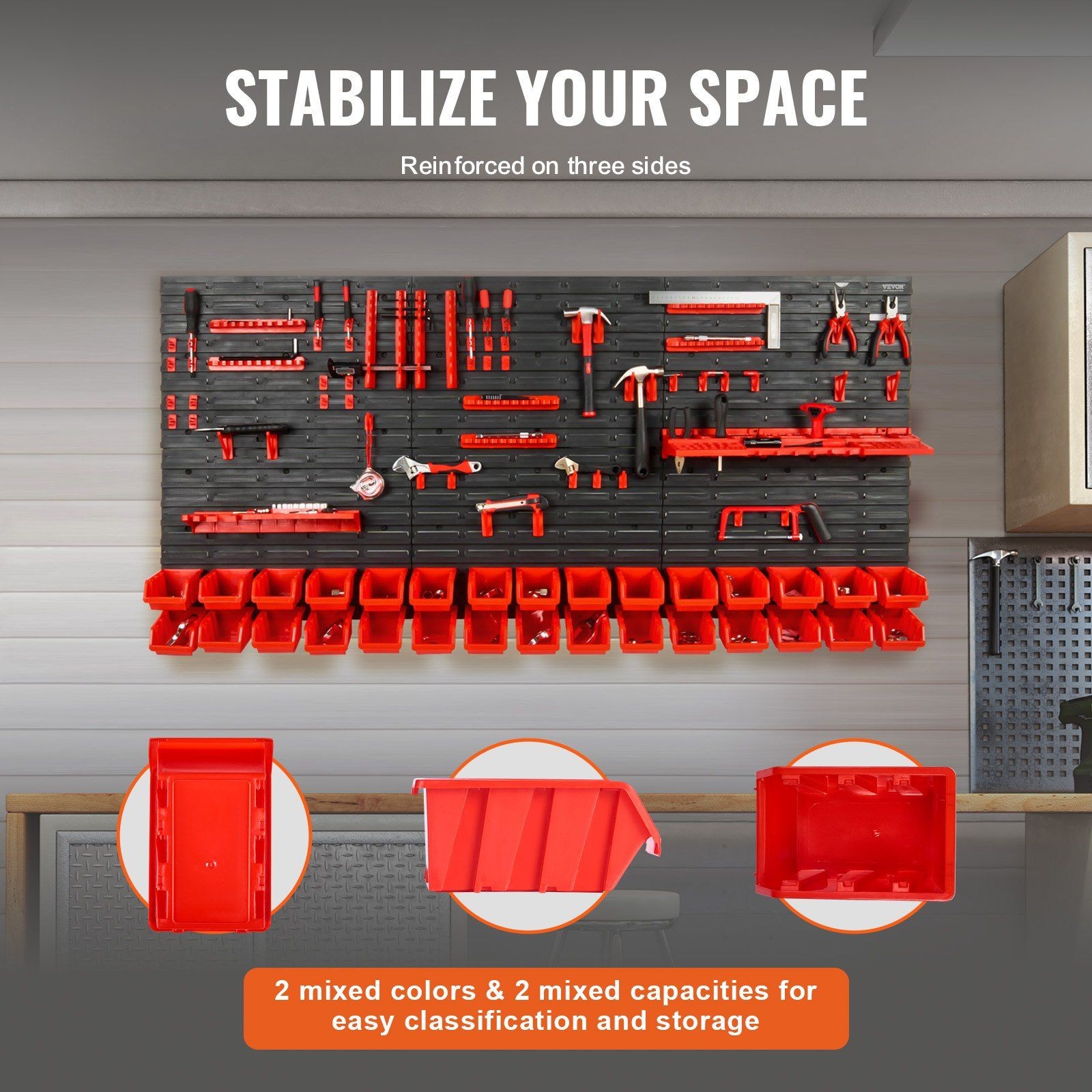 30-Bin Wall-Mounted PP Parts Organizer w/ Panel & Hooks