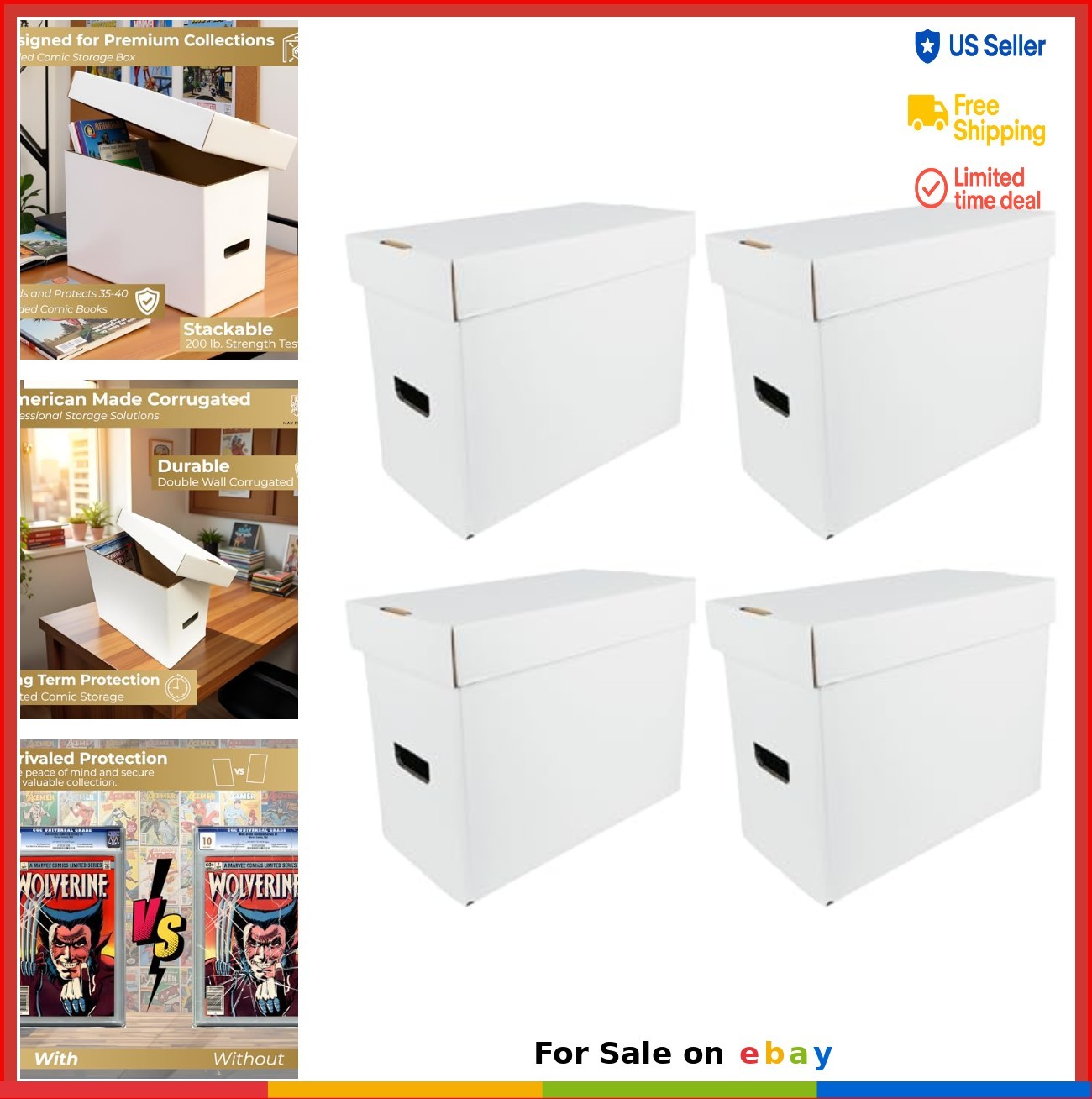 Graded Comic Book Storage Boxes 4-Pack 200 lb Test Heavy Duty Cardboard for