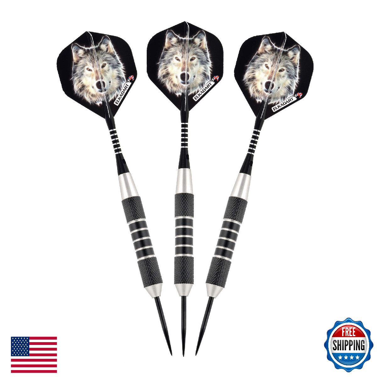 Elkadart Lone Wolf Steel Tip Darts w/ Travel Case - Nickel Silver Plated Brass