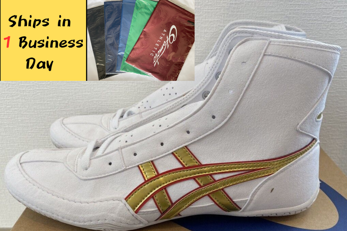 【Shoe bag included】Asics Wrestling Shoes White x Gold x Red US9.0