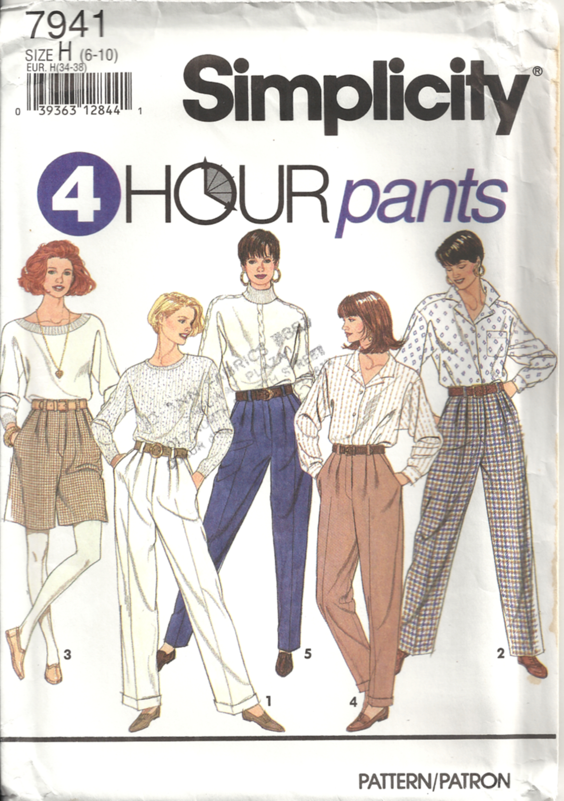SIMPLICITY 7941 MISSES' SIZE 6-10 PANTS or SHORTS SEWING PATTERN ©1992