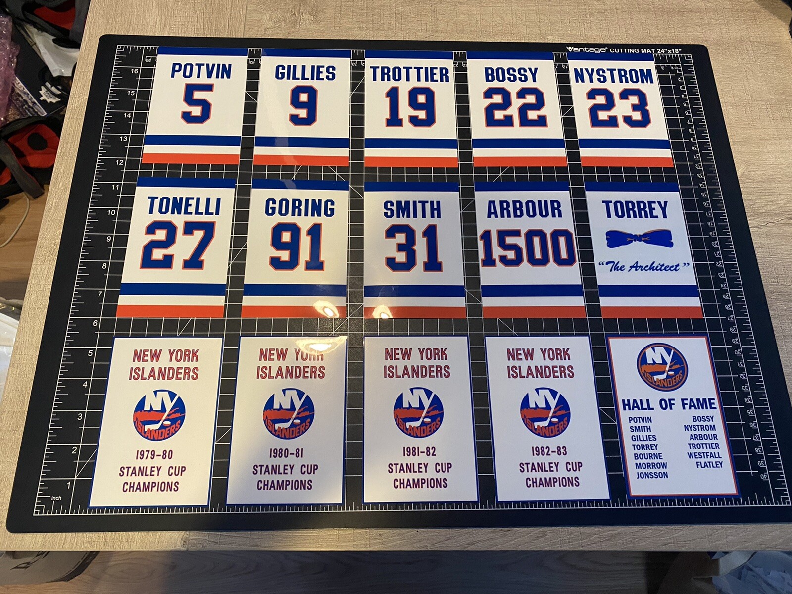 3 SIZES - New York Islanders Stanley Cup & Retired # DECAL Banner Set Man Cave