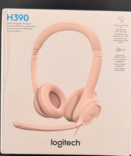 Logitech H390 Wired USB Headset • Rose Pink • Stereo • Noise‑Cancel Mic • NEW