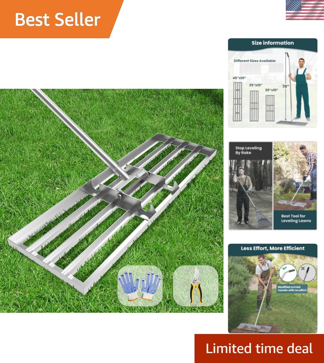 Lawn Leveling Rake 30x10 inch, Professional-Grade Lawn Leveler Tool with Stai...