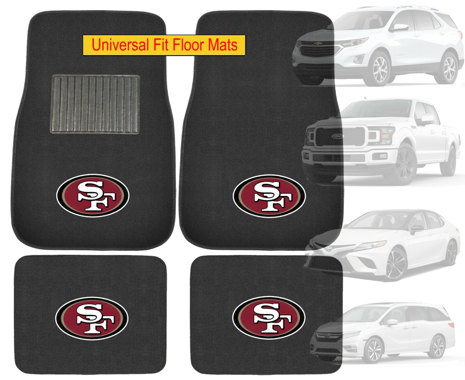NFL San Francisco 49ers Car Truck Front Back Floor Mats & Steering Wheel Cover