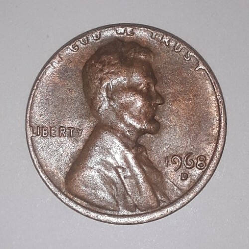 1968-D Cent With Errors- Obverse: Off-Center / Reverse: Slight DDR (CIRCULATED)