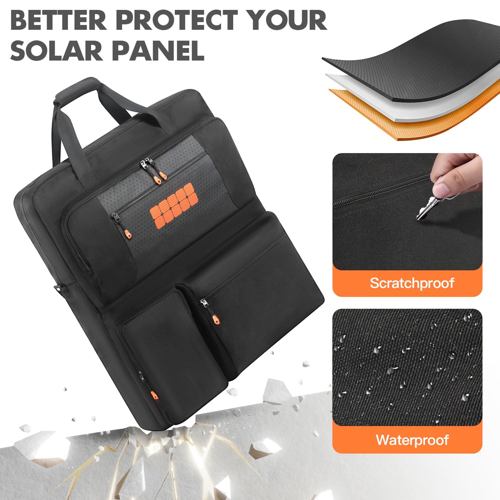 Padded Solar Panel Carrying Case Compatible with Jackery Black+Orange