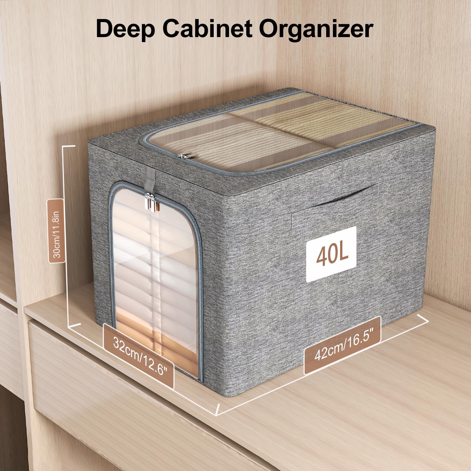 GoMaihe Clothes Storage Bin with Metal Frame: 6-Pack Stackable Closet 40L, 6