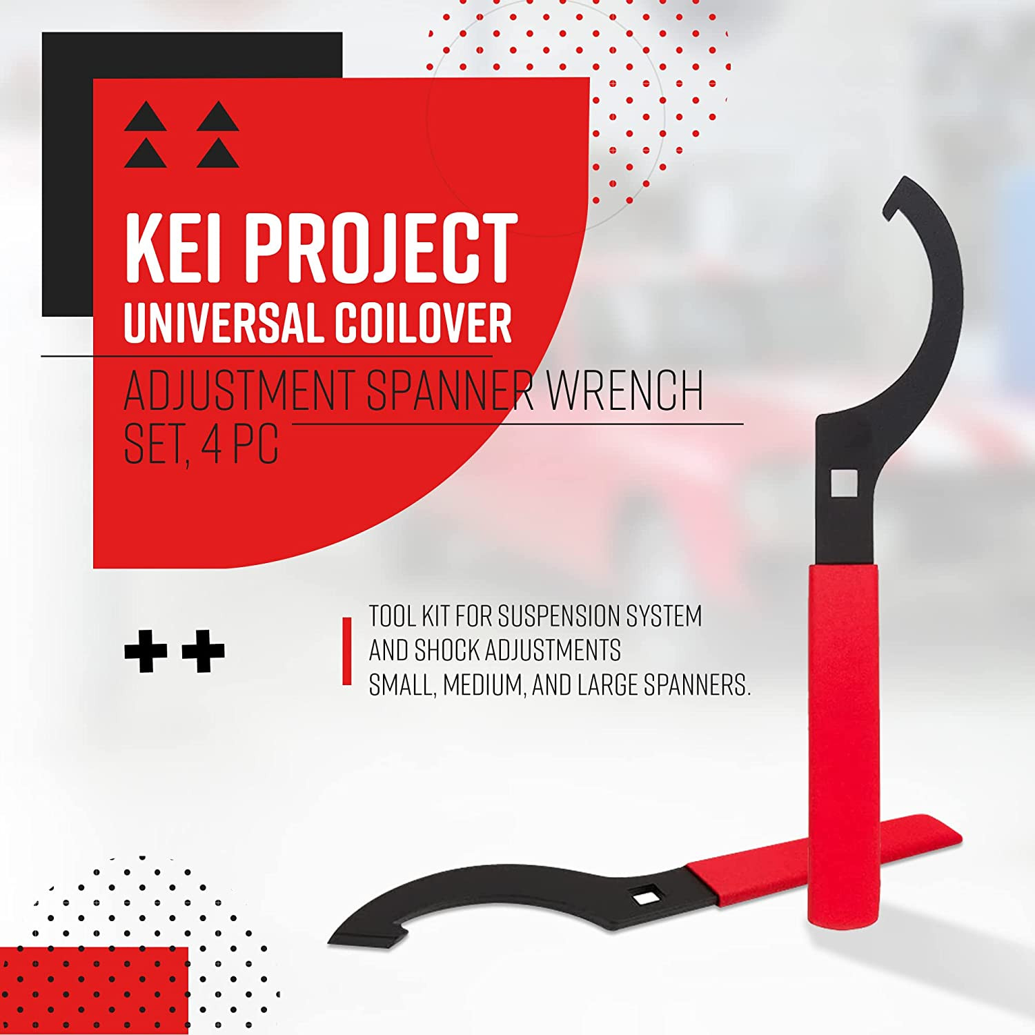 Universal Coilover Adjustment Spanner Wrench Set, 4 Pc. Tool Kit for Suspension