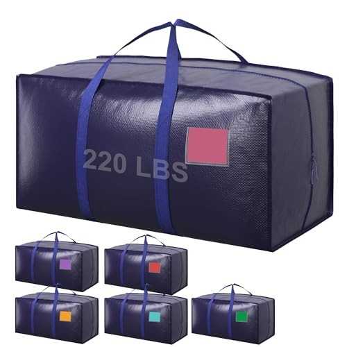 Extra Large Heavy Duty Moving Bags with Reinforced Zipper & 6 Pack DarkBlue