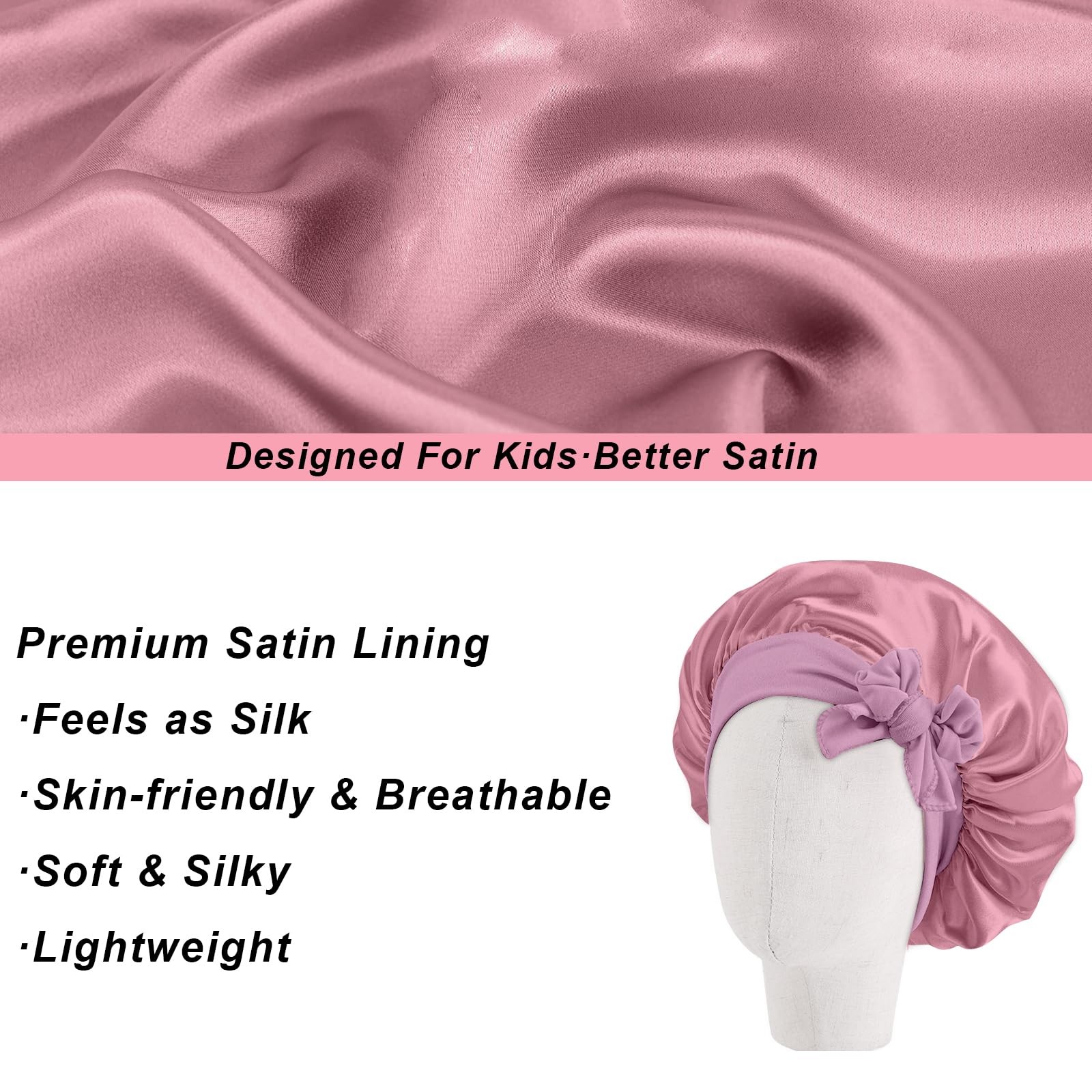 3 Pack Kids Silk Satin Bonnets Toddler Caps for Sleeping Curly Hair Boys Girls