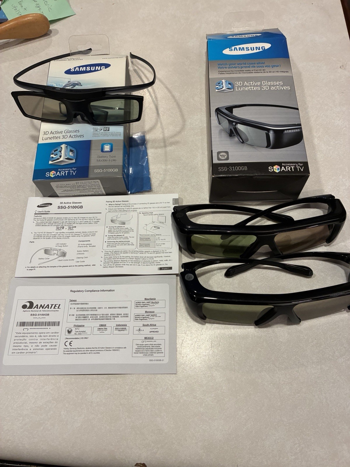 3 Pair Samso 3D Active Glasses for Samsung Smart TV SSG-3100GB Black.