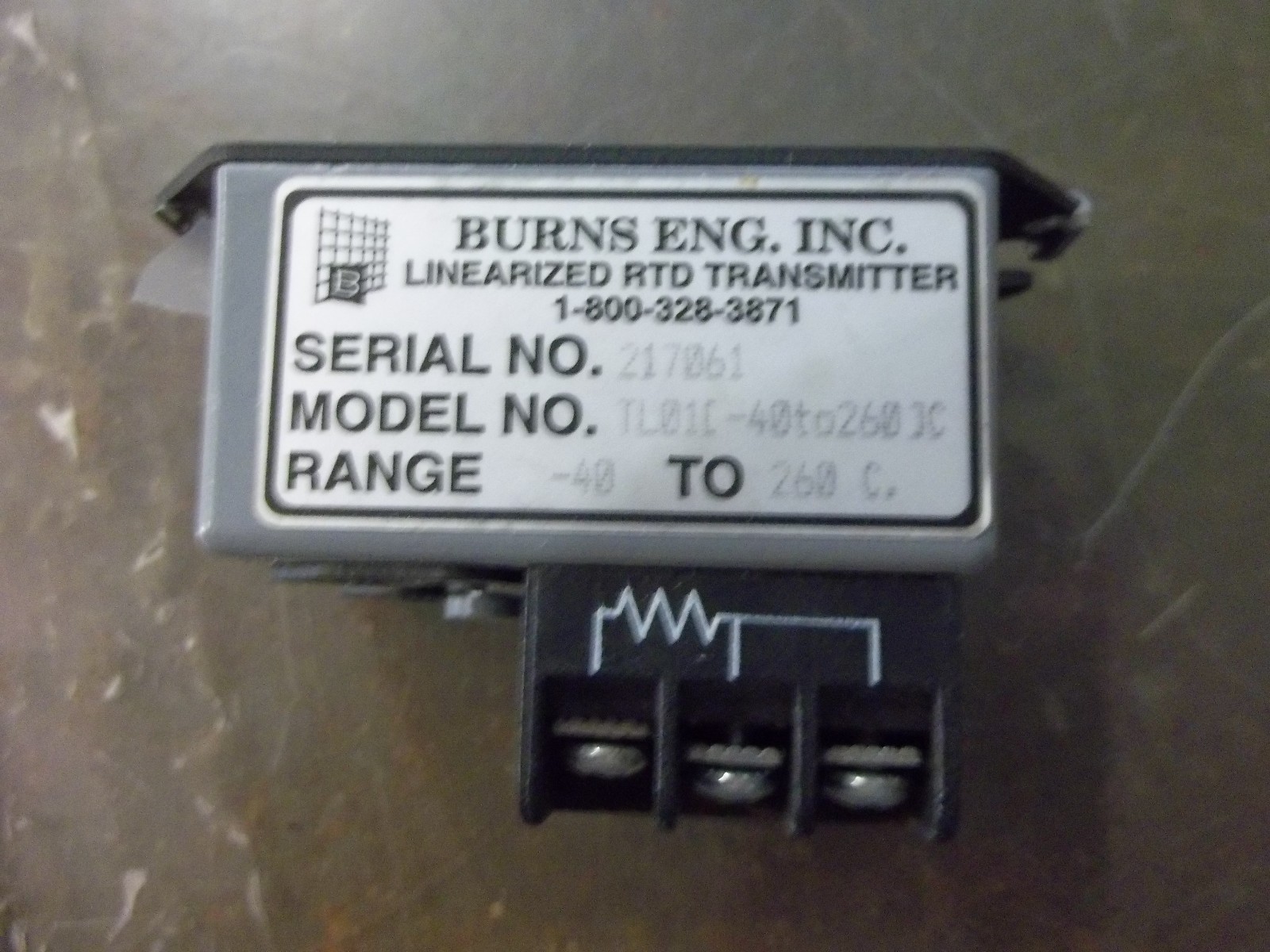 BURNS ENG. INC. LINEARIZED RTD TRANSMITTER TL01C -40TO 260 JC -40TO 26 (WL23-1)