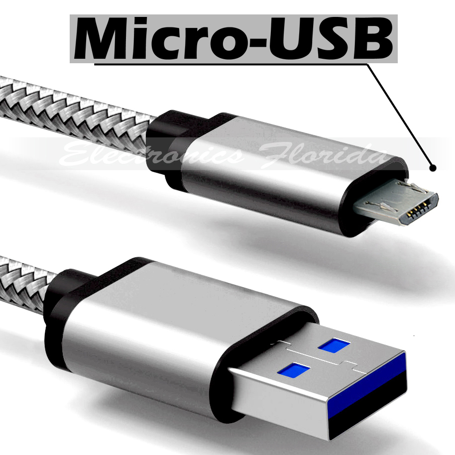 15FT Micro USB Nylon Braided Rope Data Sync Charger Charging Cable Cord SILVER