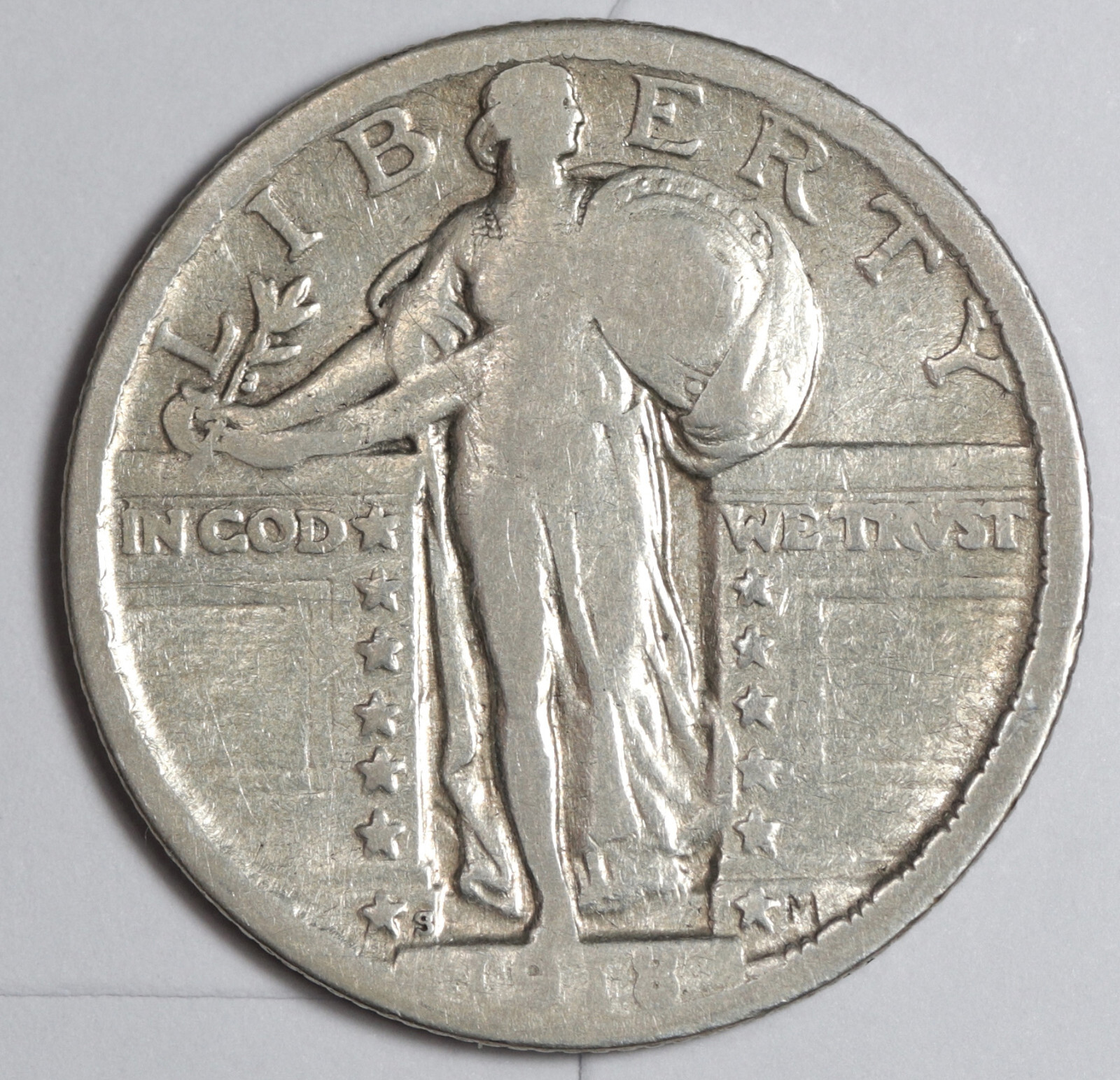 1918-s Standing Liberty Quarter.  Error.  Clashed "E".  Obv.  Fine.  203052
