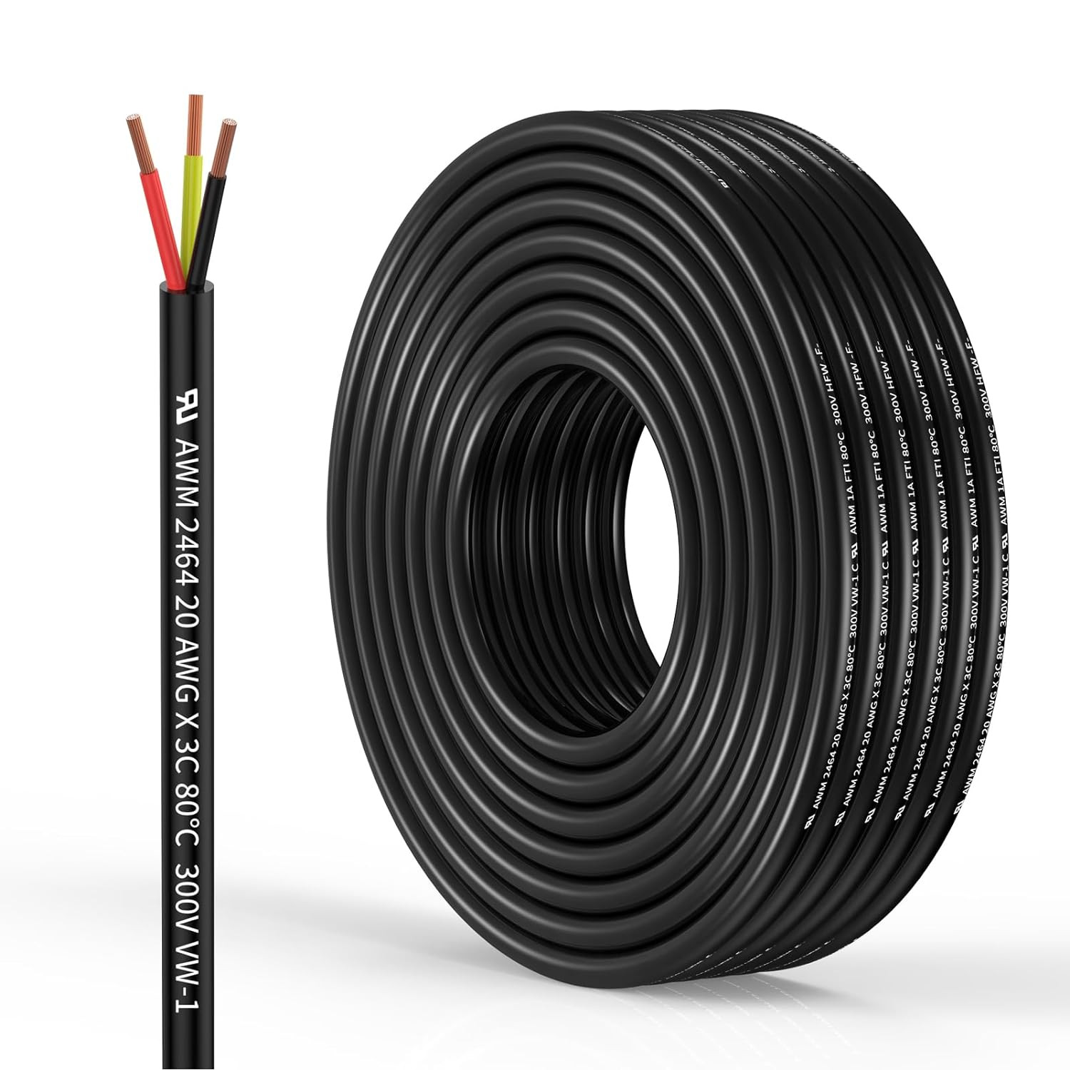 20 Gauge 3 Conductor Electrical Wire Oxygen-Free Copper Cable 50FT Flexible