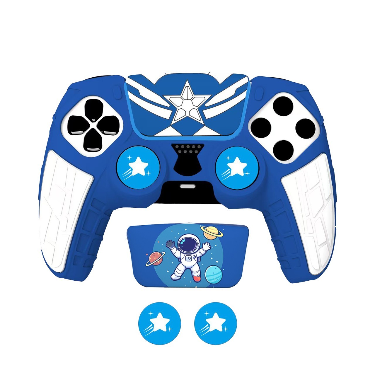PS5 Controller Silicon Cover (Blue & White) with 4 Grip Caps, 2 Stickers