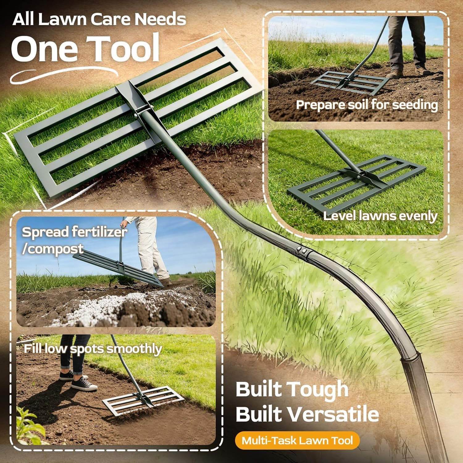 31.5×11.8 Heavy-Duty Lawn Level Rake, Ergonomic Handle