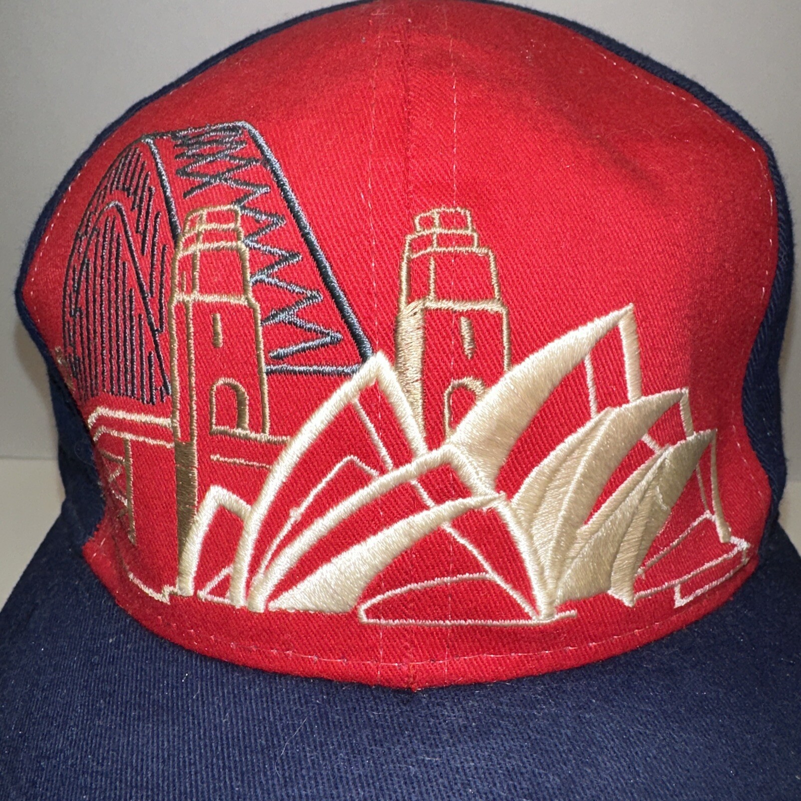 Australia Hat Cap Red Blue Opera House Bridge Embroidery Hook Loop Teal, Yellow