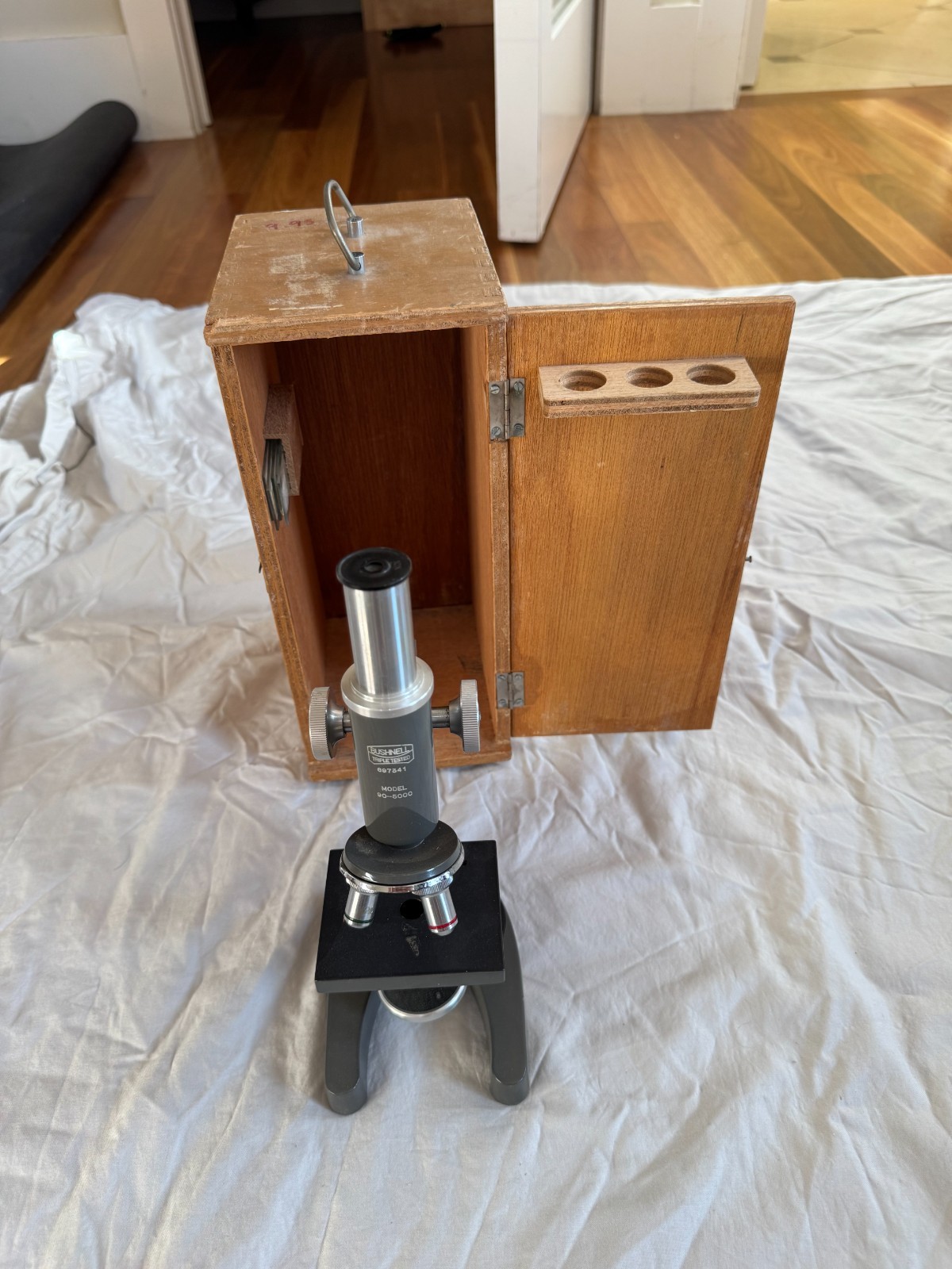Bushnell Triple Tested Vintage Microscope Model 90-5000 Wood Case Complete Kit