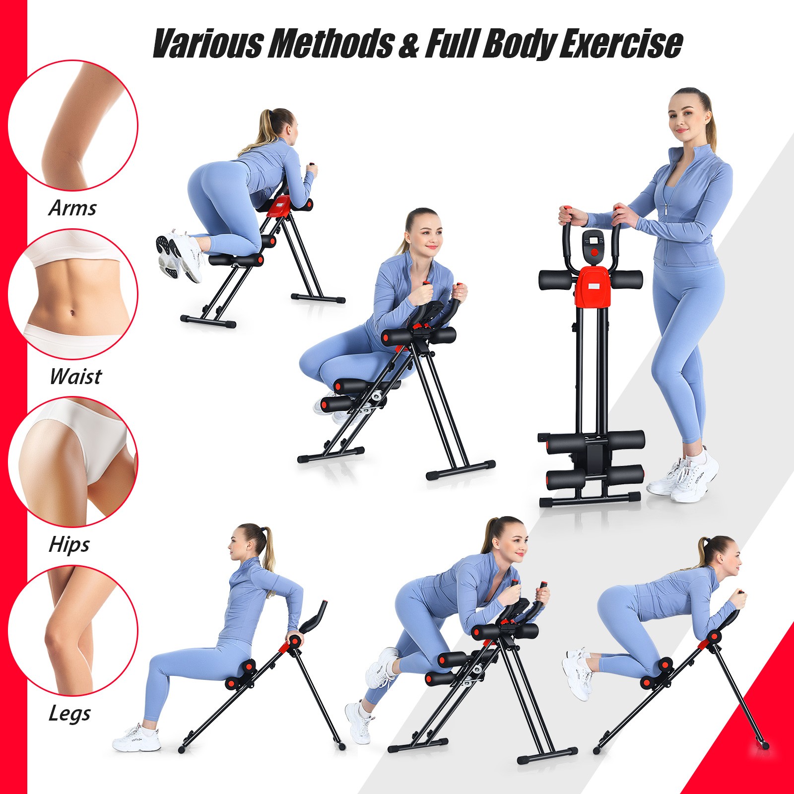 Foldable Adjustable Core Abdominal Trainer AB Crunch Workout Machine W/Display