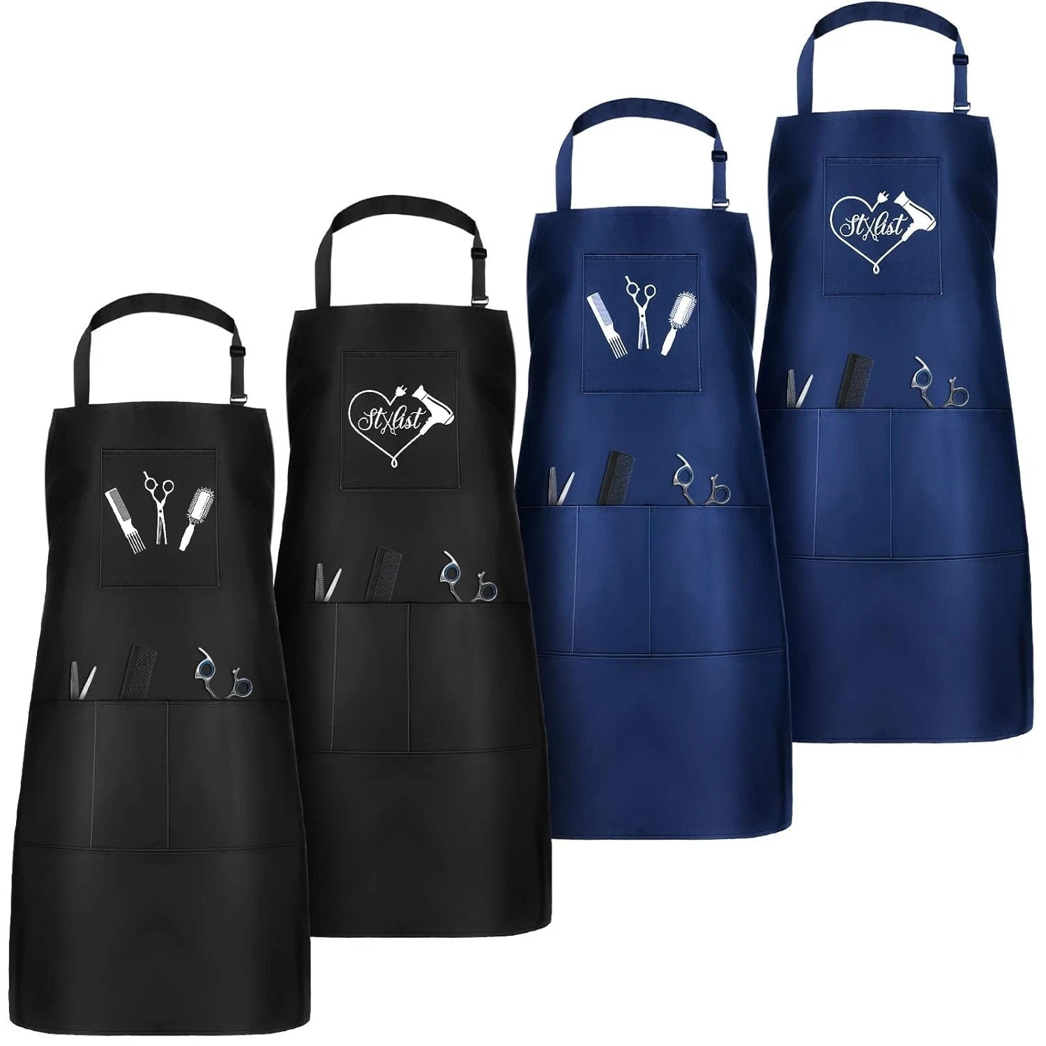 4 Pcs Hair Stylist Apron with 4 Pockets Waterproof Salon Aprons for Hairdresser
