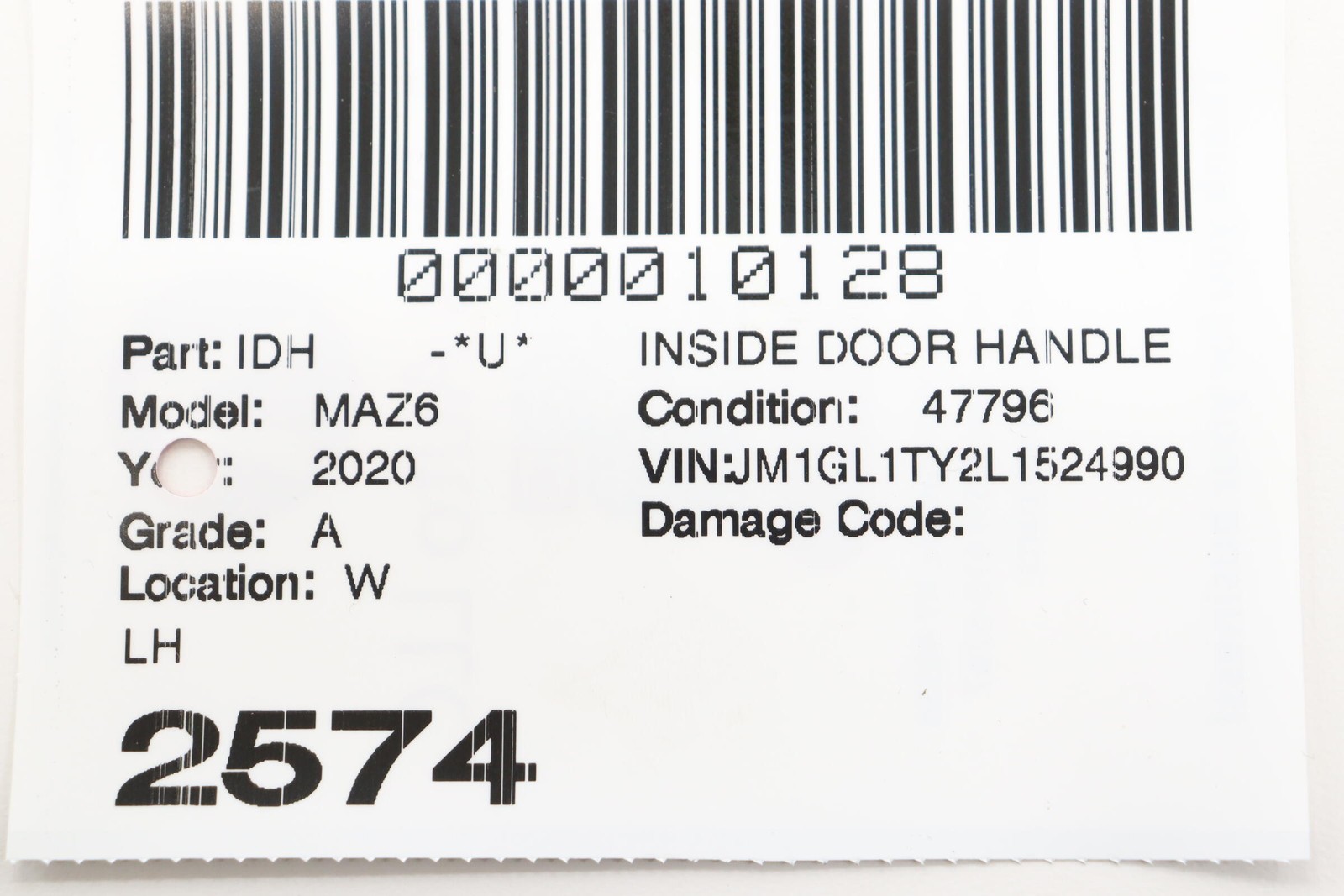 2018 - 2021 MAZDA 6 FRONT LEFT DRIVER SIDE DOOR INTERIOR INSIDE HANDLE OEM
