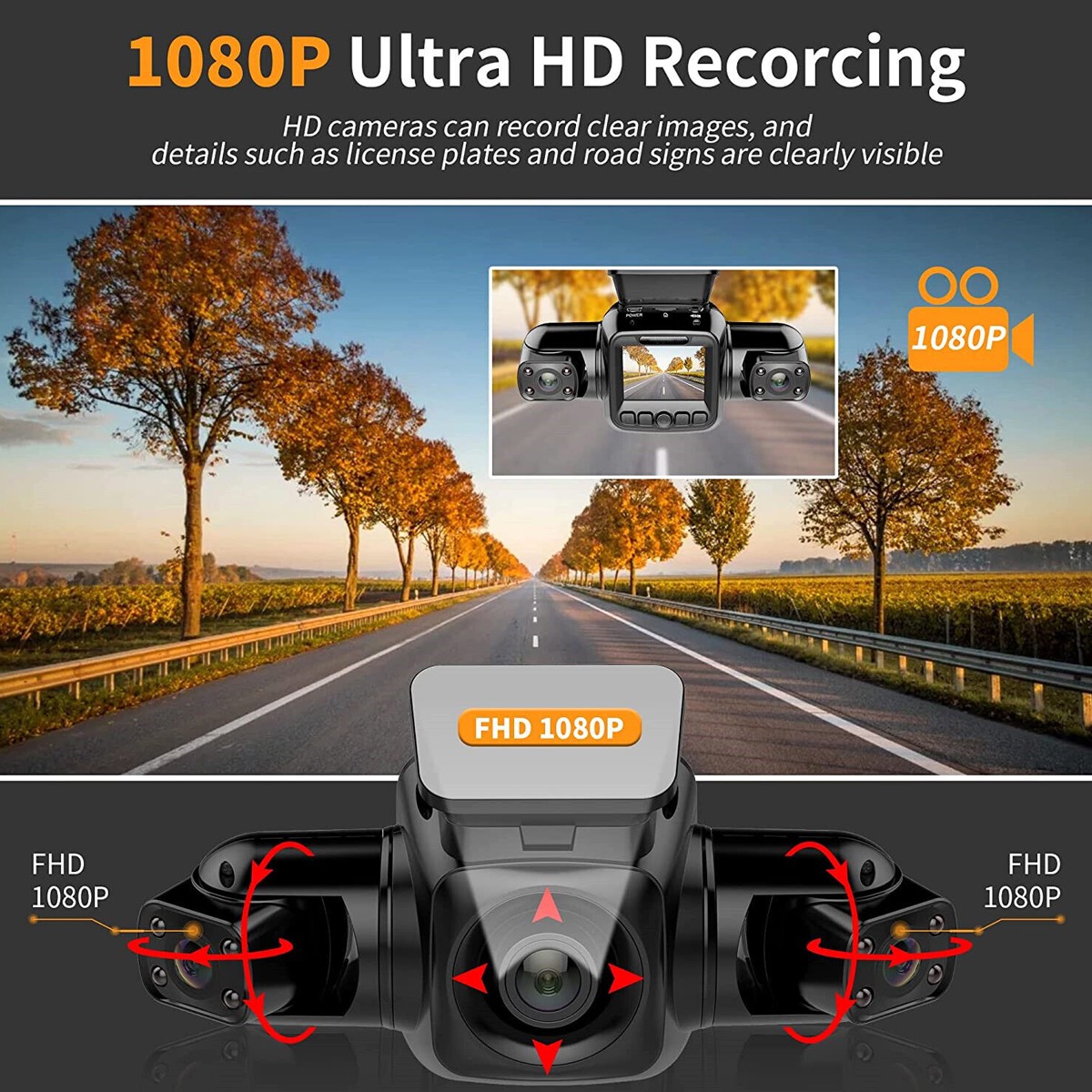 WiFi360° Dash Cam Recorder 4 Channel 1080P Car Camera DVR Vehicle Video G-Sensor