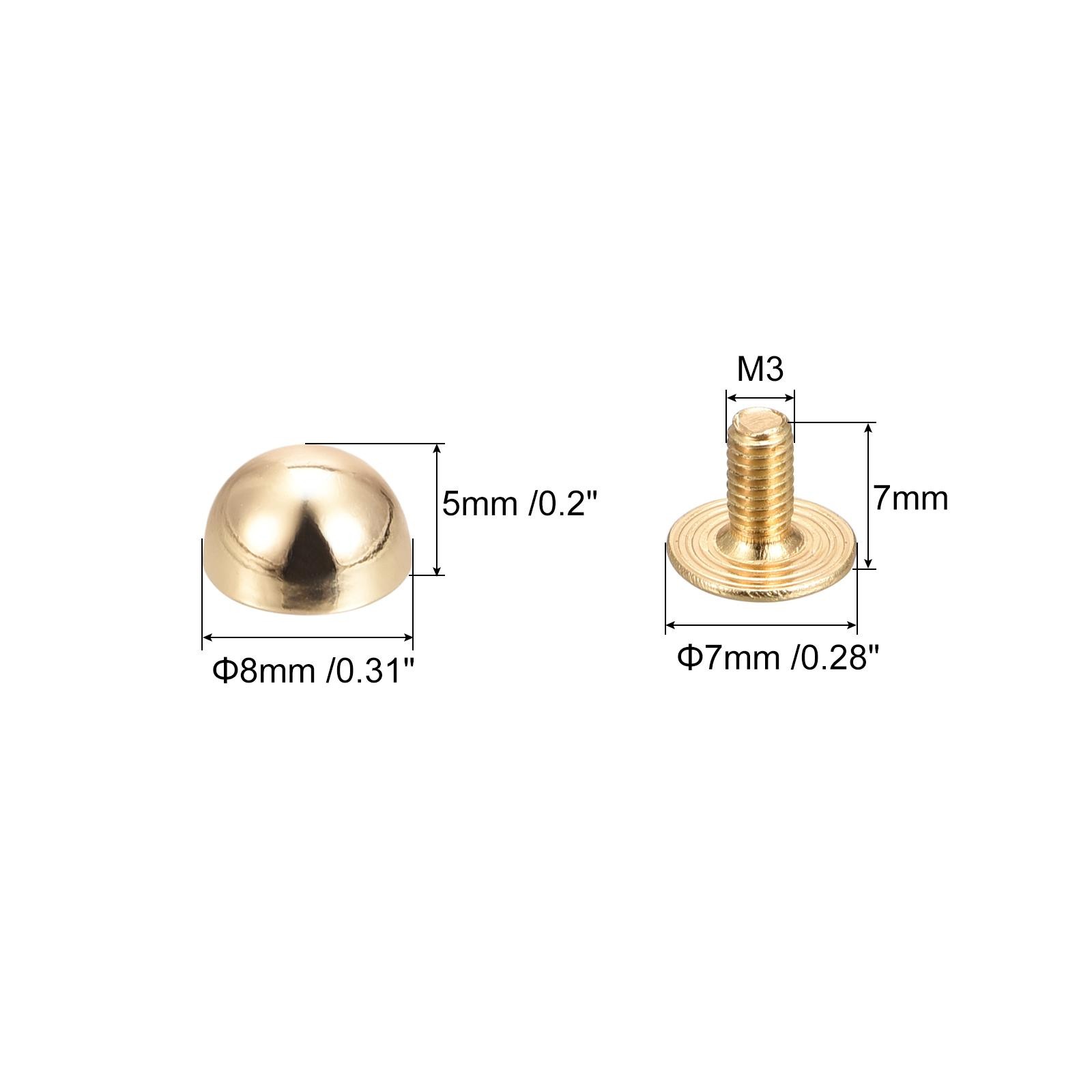 20 Sets 8x5mm Screw Back Rivets Solid Round Head Leather Studs Gold