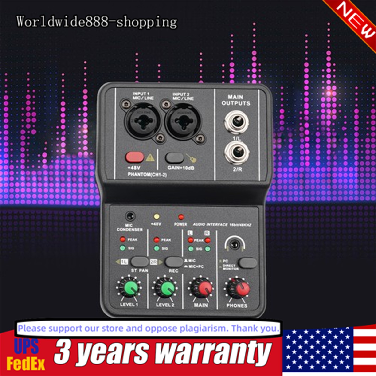 2Channel Mini Audio Mixer Bluetooth USB DJ Sound Mixing Console Amplifier Studio