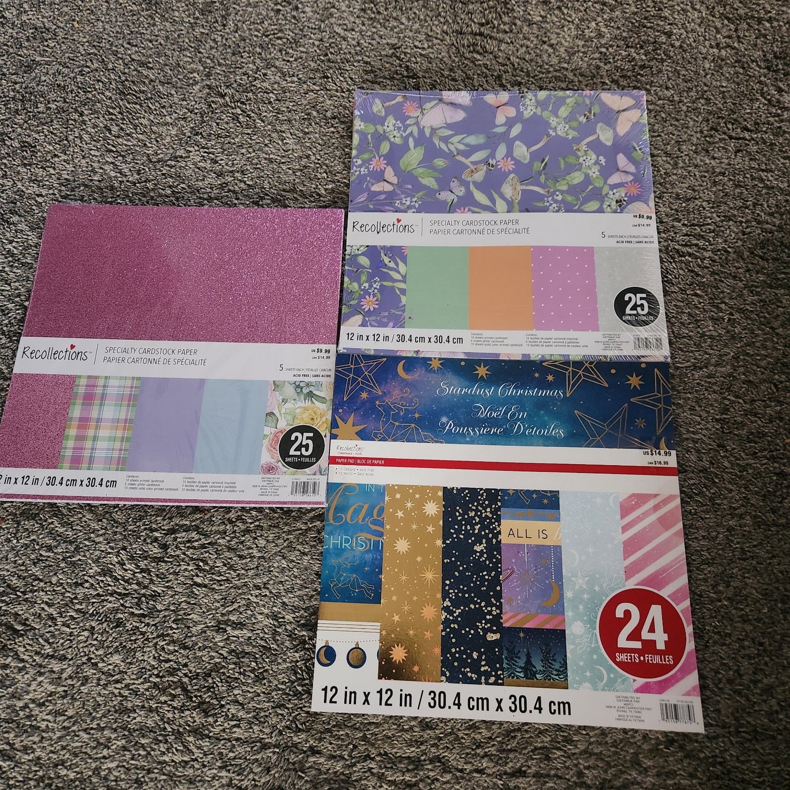 3 Brand New Recollections Christmas 12" x 12" Specialty Cardstock