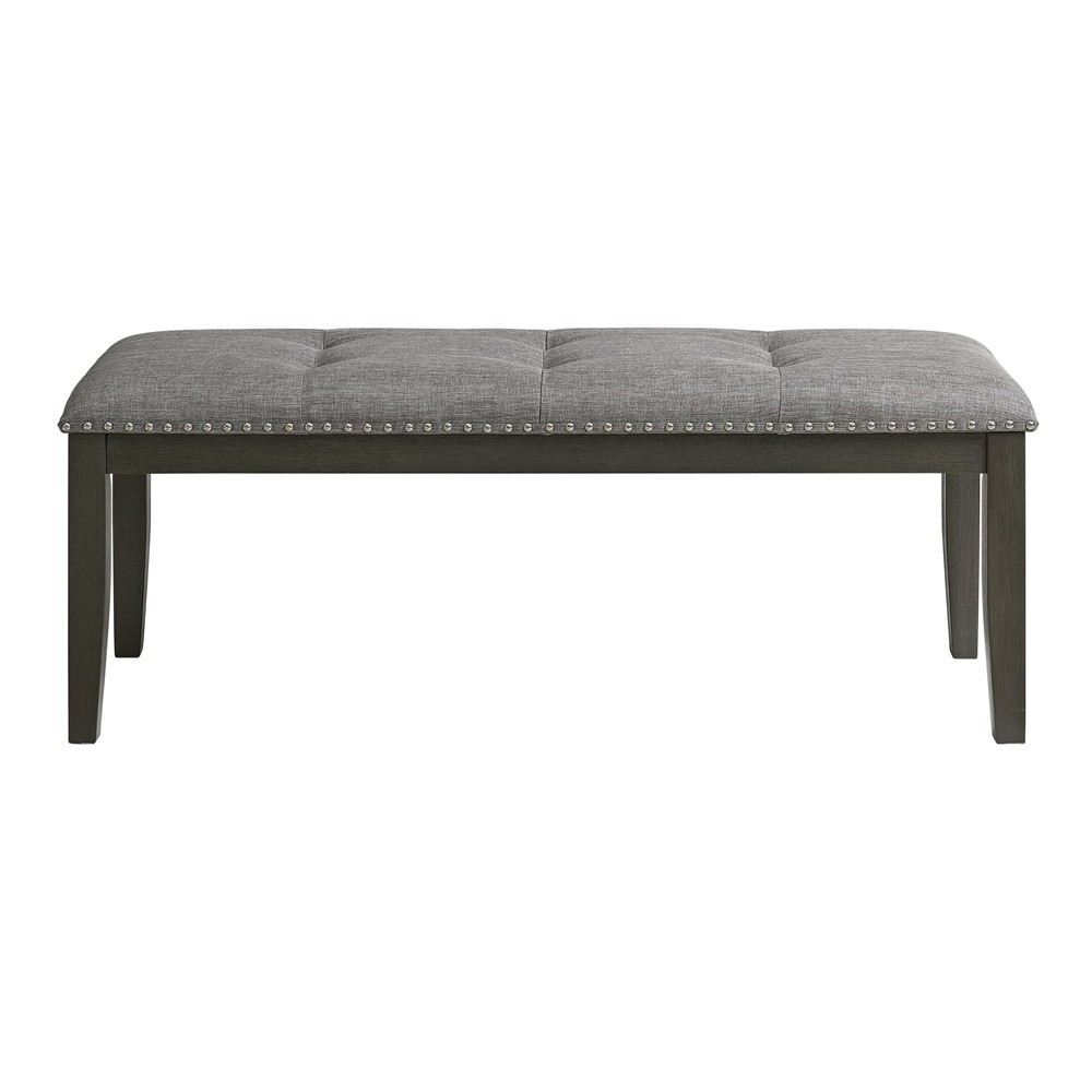 Elements Everdeen Upholstered Dining Bench Gray Fabric Nailhead D-4930-7-BN