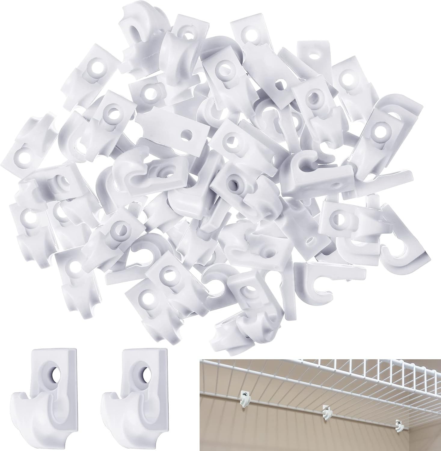 20 Pieces White Wire Shelf Clips Closet Shelves Down Wall Loop Clips Plastic He