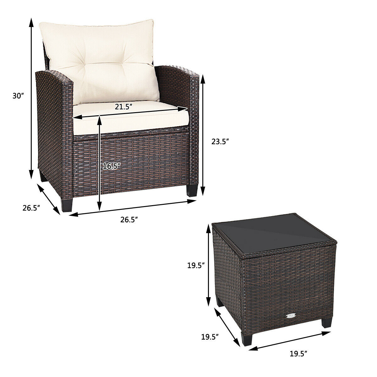 Patiojoy 3PCS Wicker Cushioned Conversation Set Outdoor Rattan Furniture W/ Off