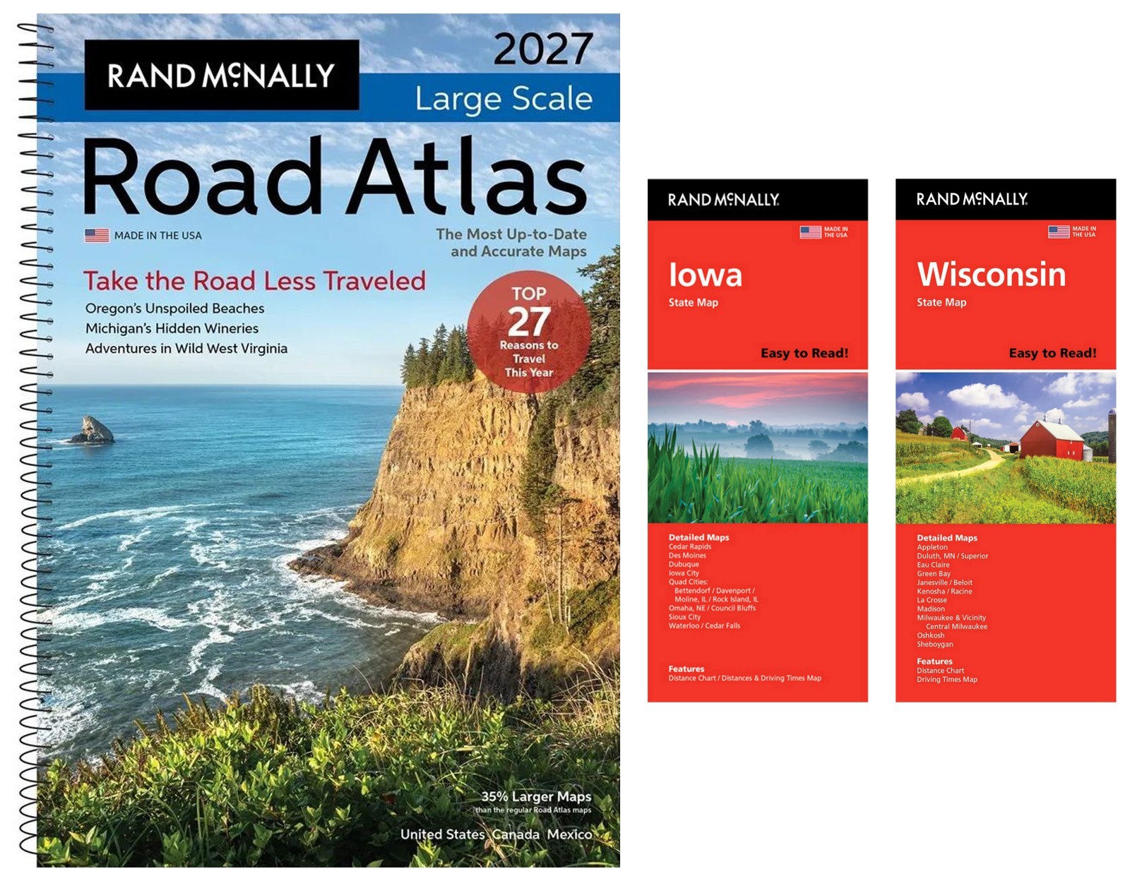 Rand McNally 2027 Large Scale Road Atlas + Easy-to-Read Iowa & Wisconsin Maps