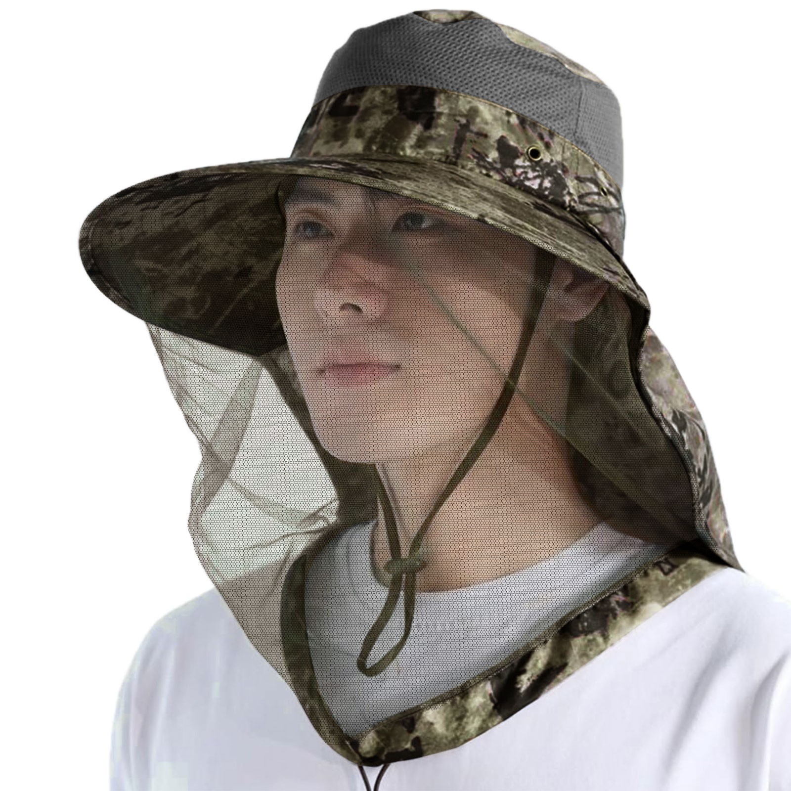 Mosquito Head Net Hat with Neck Flap Wide Brim Cap for Hiking Gardening Fishing