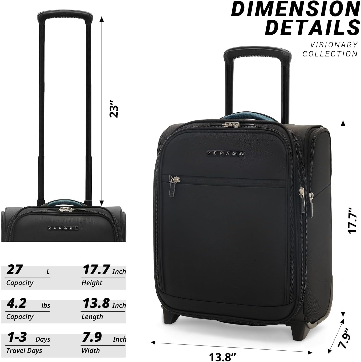 Verage 16 In Rolling Underseat Luggage with Wheels, Softside Expanable Suitcase