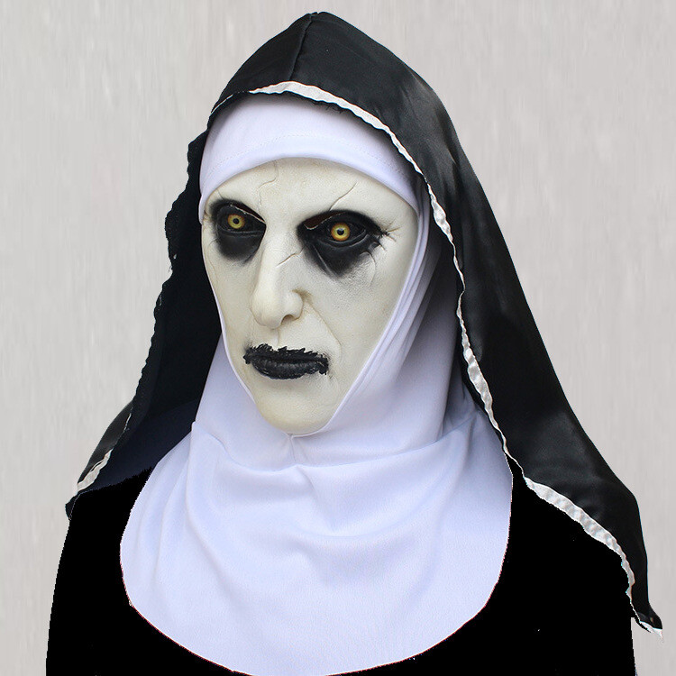 The Horror Scary Nun Latex Mask w/Headscarf Valak Cosplay for Halloween Costume