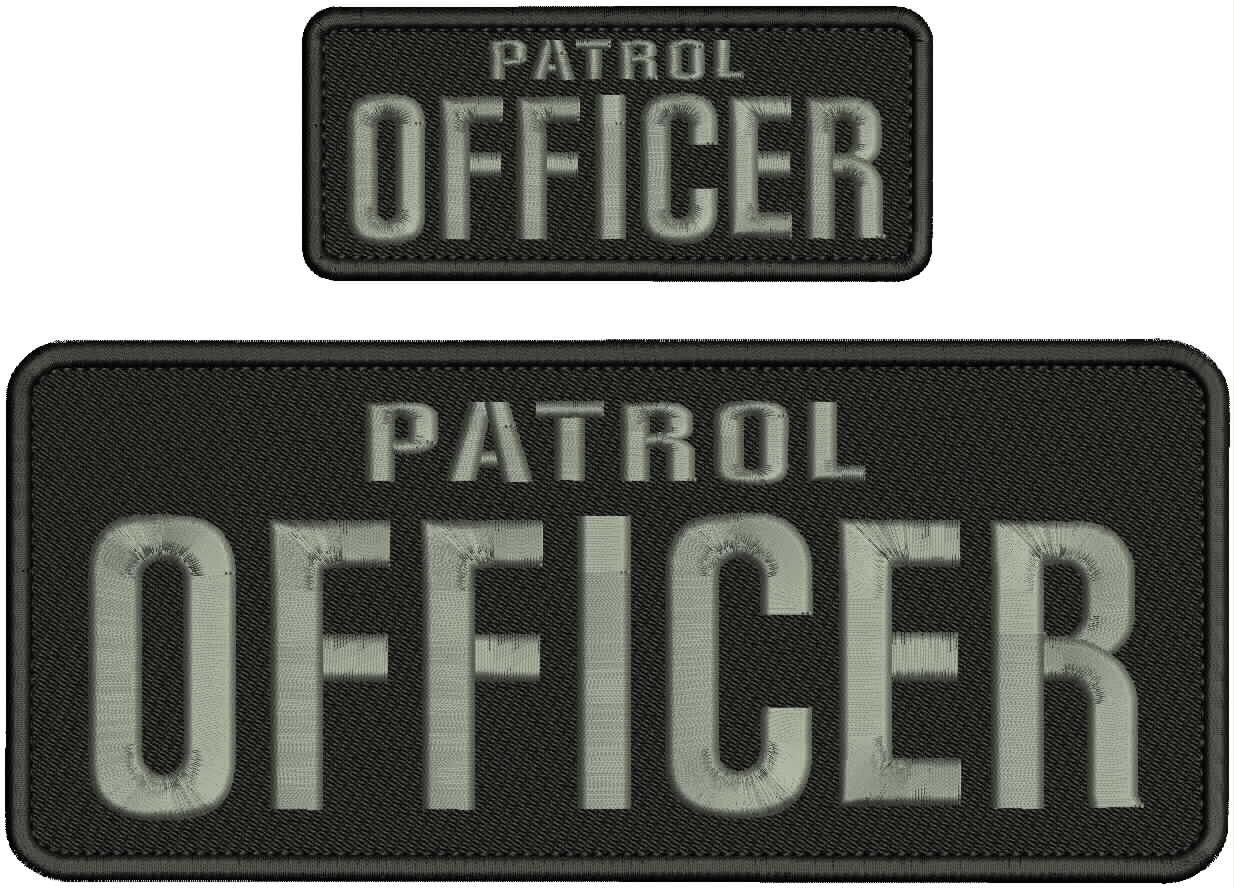 PATROL OFFICER EMBROIDERY PATCH 4X10 AND 2X5  hook on back blk/gray
