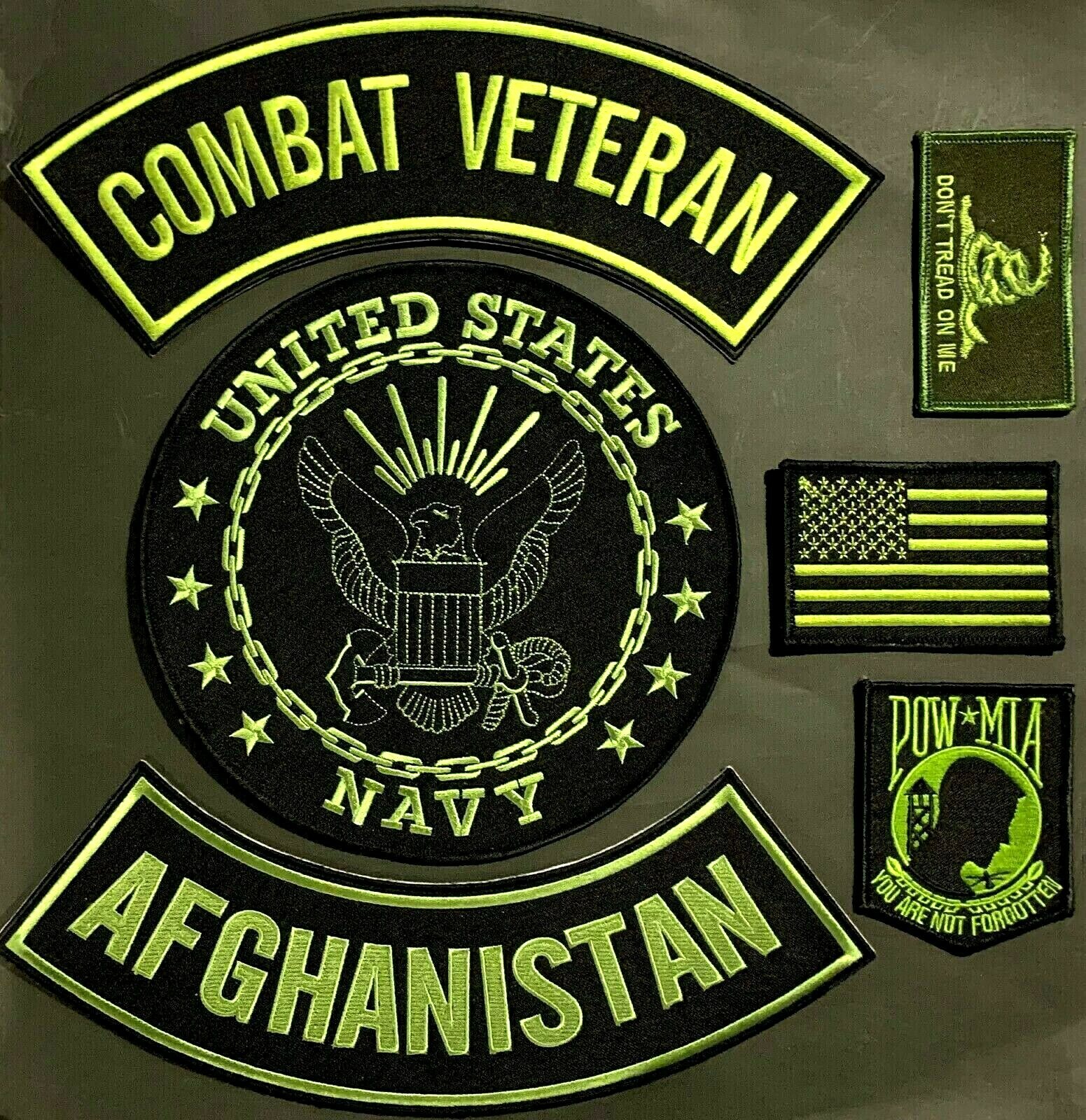 U.S. NAVY COMBAT VETERAN AFGHANISTAN MILITARY MOTORCYCLE VEST LOT OF 6 PATCHES