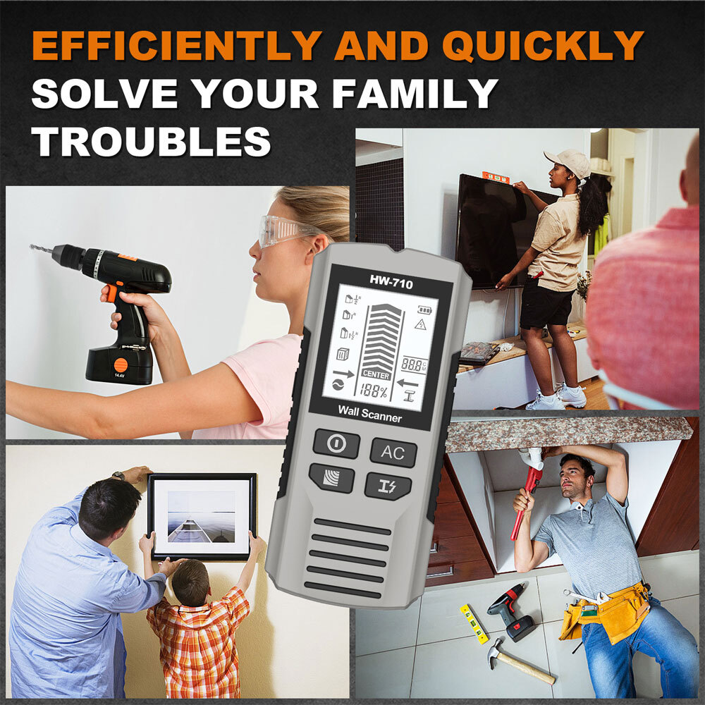 HW-710 Multi-Functional Stud Finder Wall Scanner AC Cable Wires Depth Tracker GN
