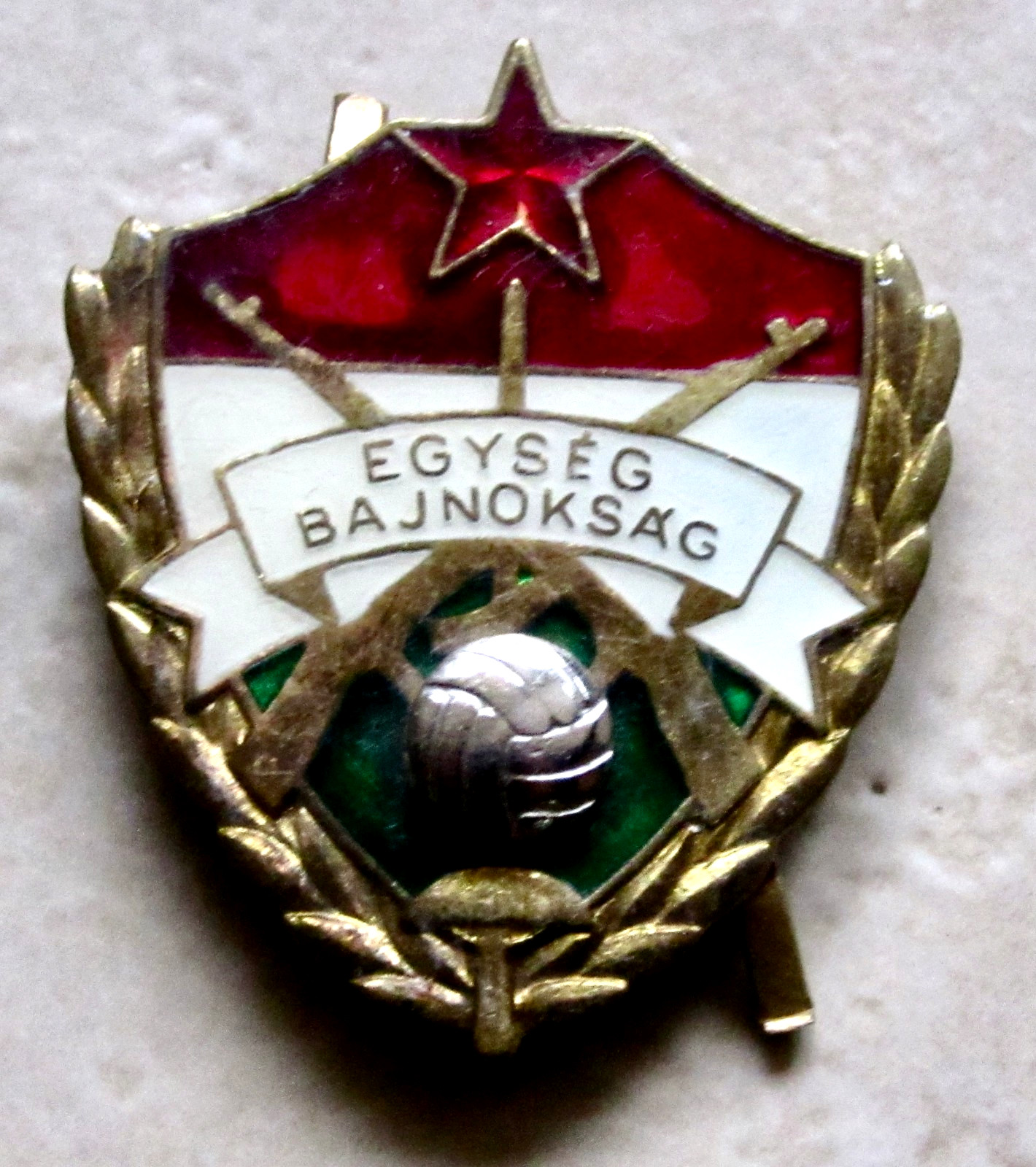 HUNGARY COMMUNIST ERA ARMY SPORT BADGE - Football Championship, enamelled