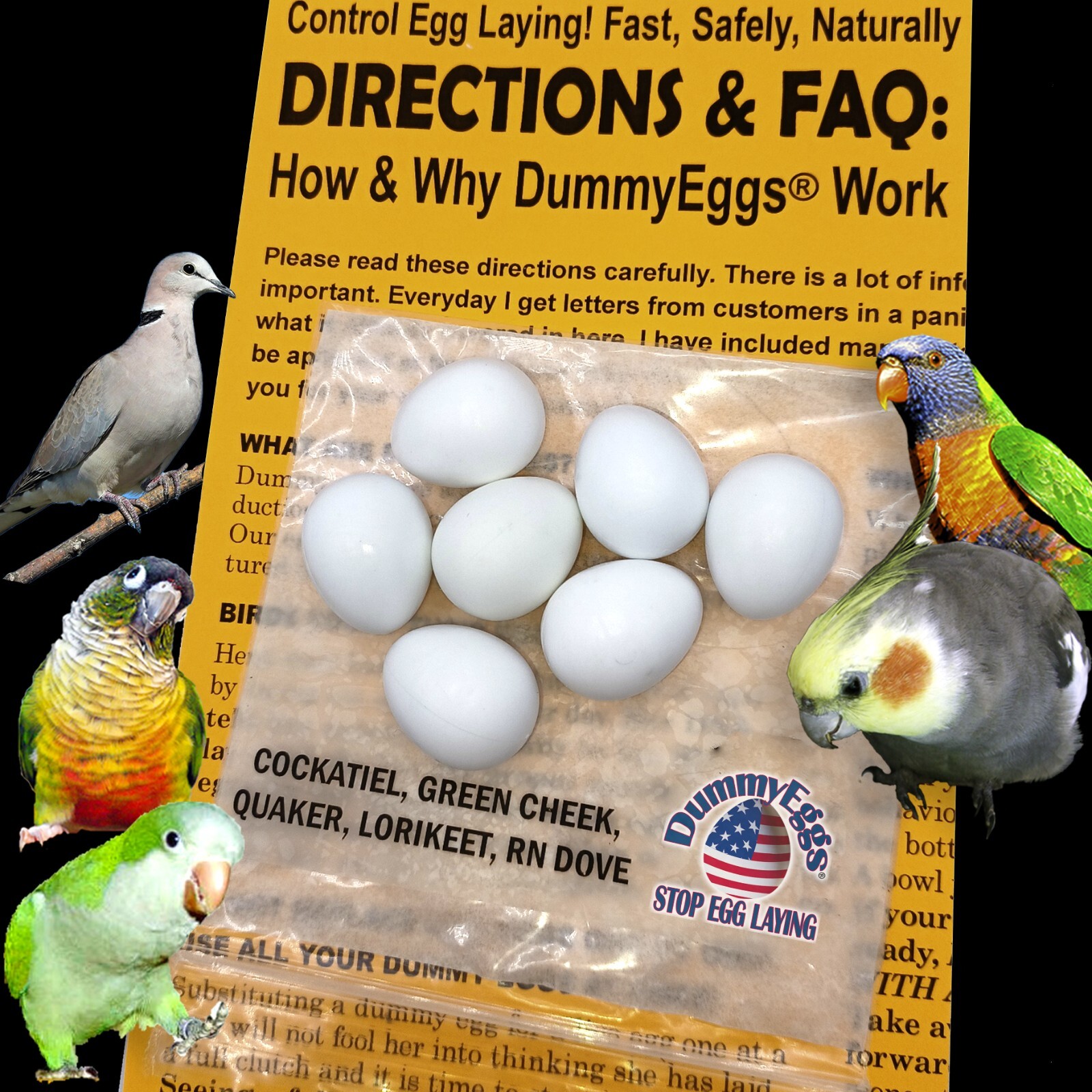 DummyEggs COCKATIEL PLASTIC BIRD EGGS STOP LAYING! 7 Realistic Fakes, Quaker GCC