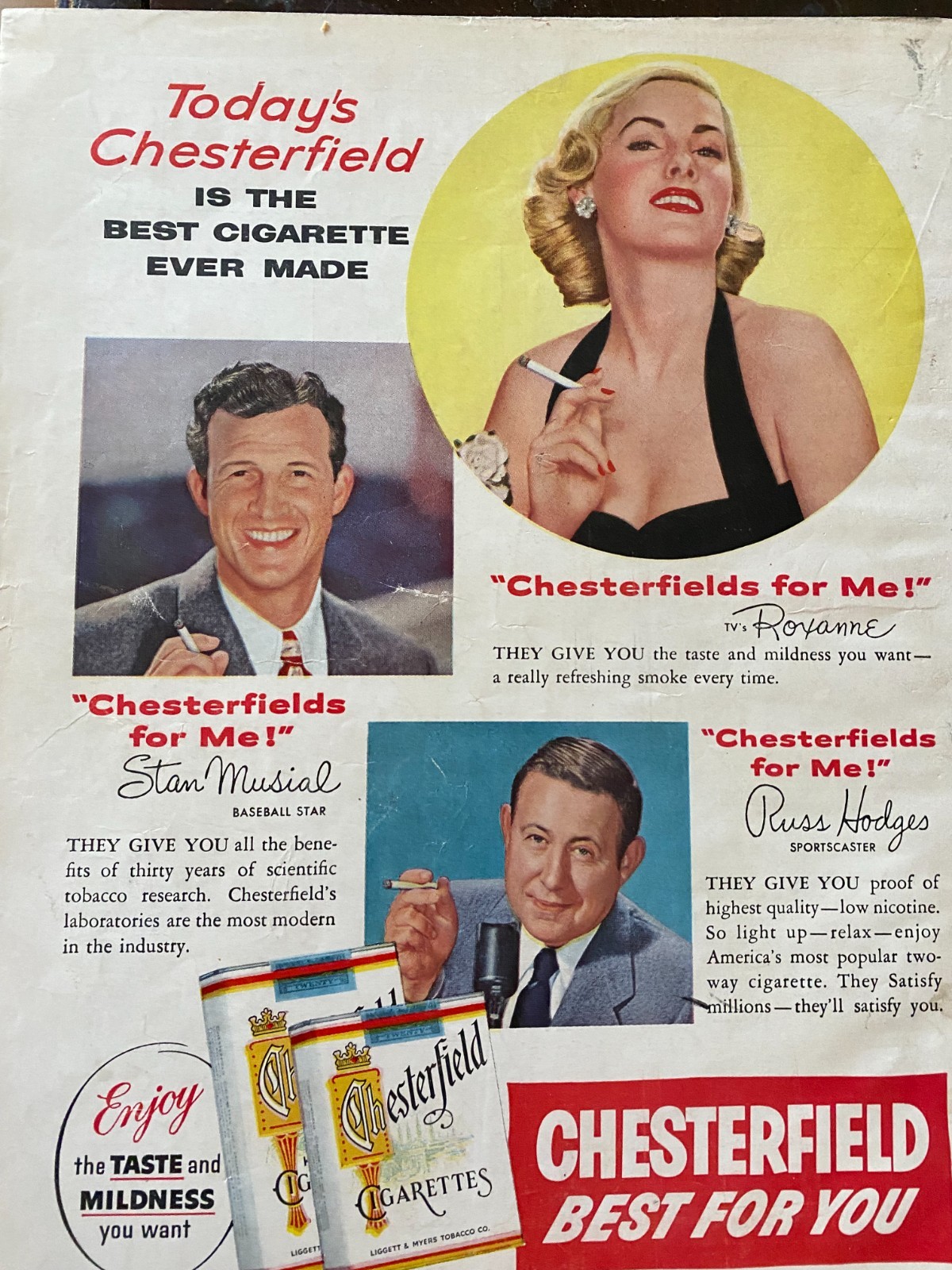 Chesterfield Cigarettes, Full Page Vintage Print Ad, aa