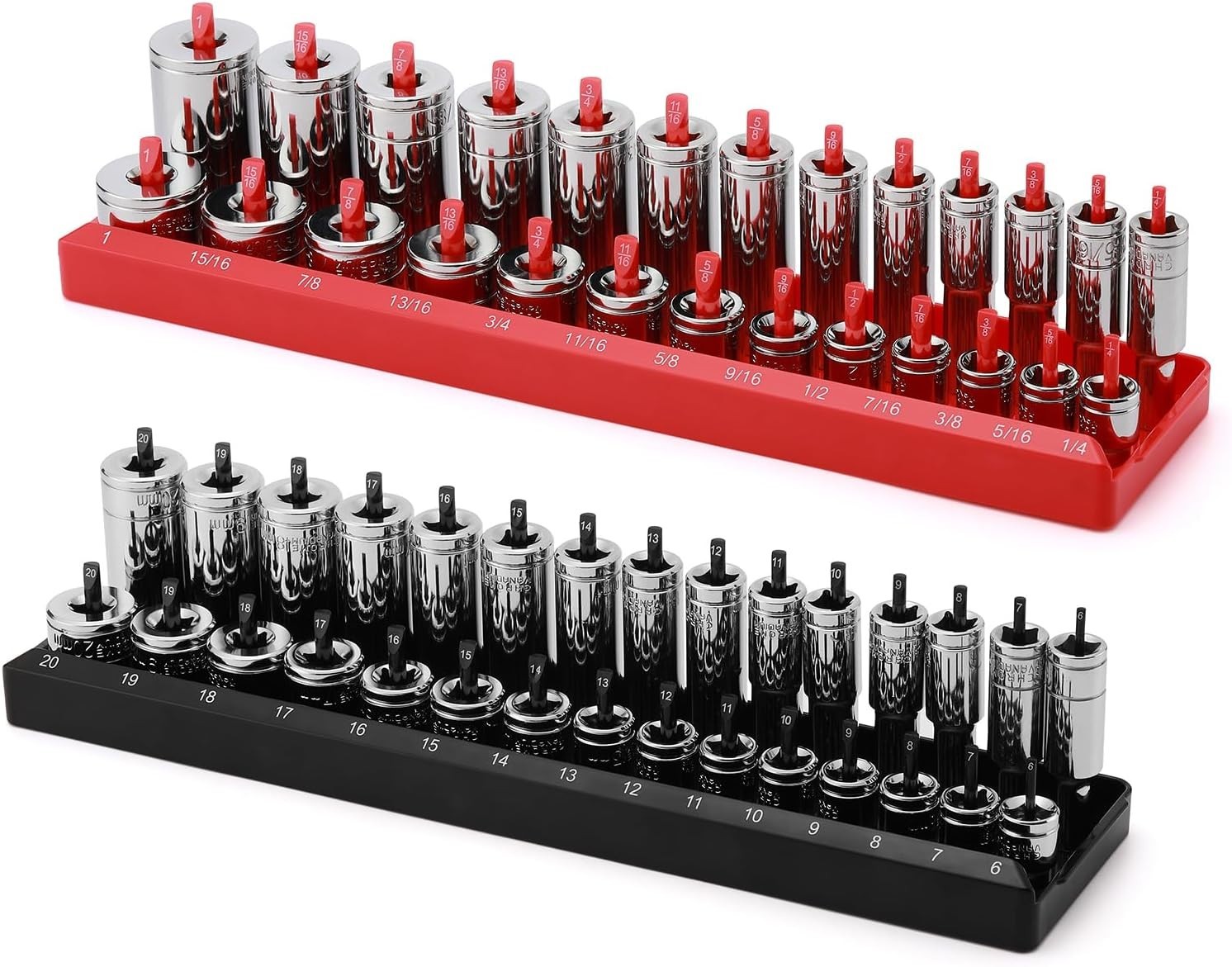3/8-Inch Drive Socket Organizer Trays, 2-Piece SAE and Metric Socket Tray Set...