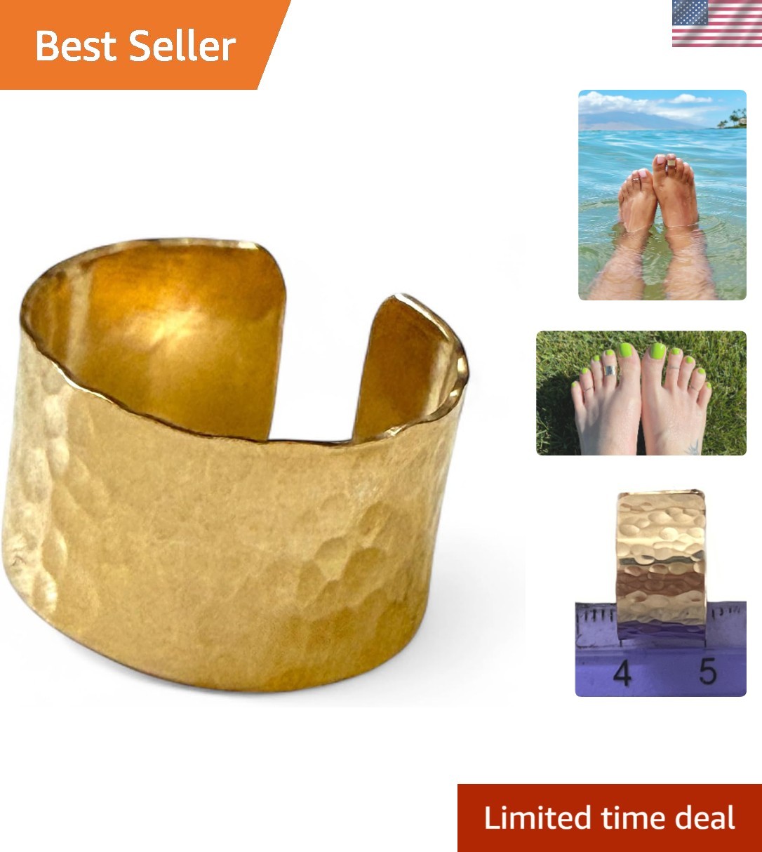 Elegant Wide Toe Ring in Adjustable Gold Fill | Unisex Design for Fashion Lovers