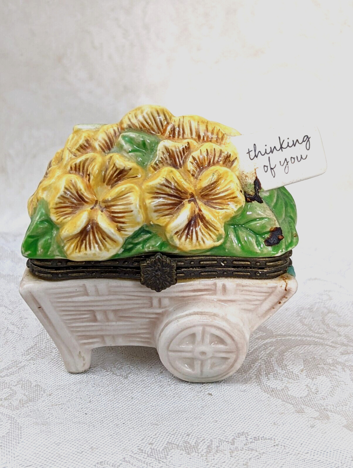 Hallmark HMK Pansy Flower Cart Trinket Box Hinged Thinking of You