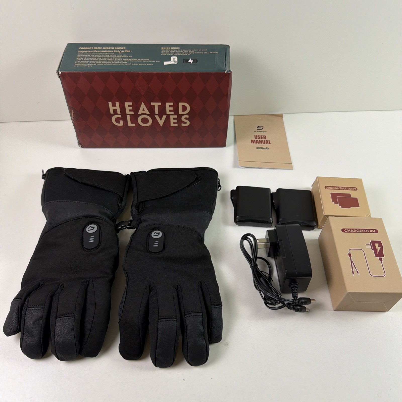 JS LifeStyle Heated Gloves for Men Women 7.4V 3000mAh Touch Screen Black M